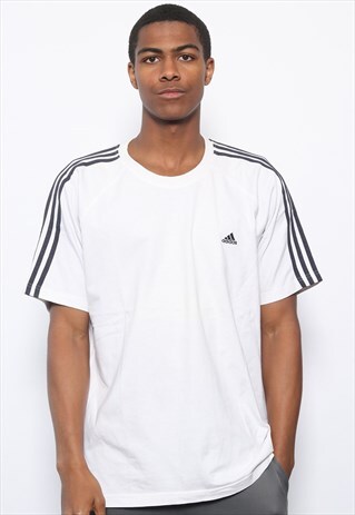 VINTAGE ADIDAS 3 STRIPE LOGO T-SHIRT WHITE