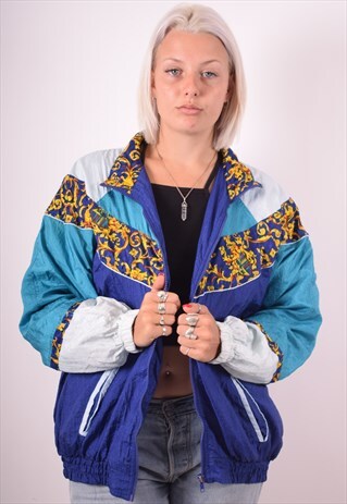 WOMENS VINTAGE TRACKSUIT TOP JACKET XL BLUE 90S