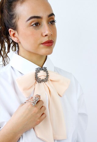 PINK CHIFFON BOW TIE CHOKER STATEMENT NECKLACE