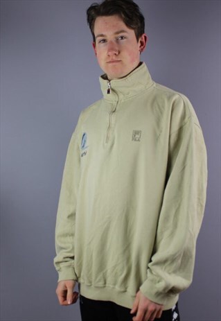 VINTAGE FILA 1/4 ZIP IN BEIGE WITH EMBROIDERY
