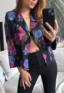 Vintage 80s Colorful Floral Crop Jacket - Small