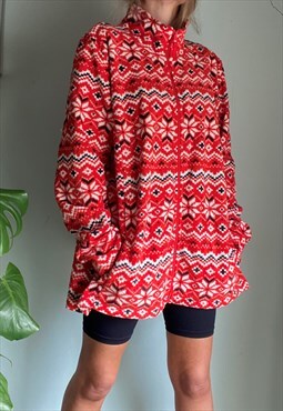 Vintage Zip Up Pattern Fleece Jacket