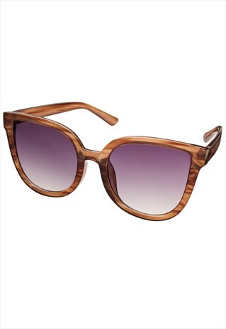OVERSIZED CAT EYE WITH BROW STRIPES ON FRAME LIGHT GREY LENS