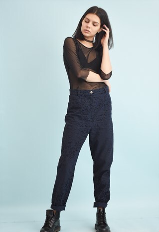 Y2K NAVY HIGH WAIST TAPERED TROUSERS