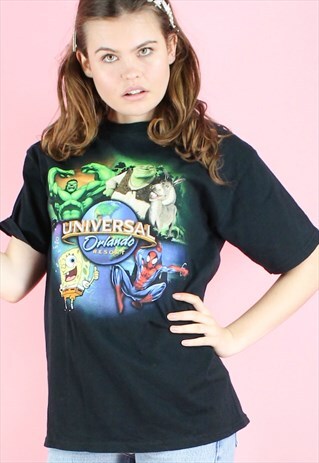 Y2K T-SHIRT COMIC UNIVERSAL STUDIO SHREK SPONGEBOB SPIDERMAN