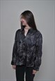 VINTAGE BLACK BLOUSE WITH FLOWERS EMBROIDERY IN WOMEN LARGE 