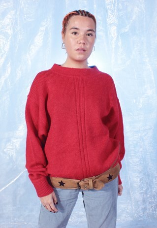 VINTAGE ICEBERG RED AND BROWN JUMPER WITH BELT