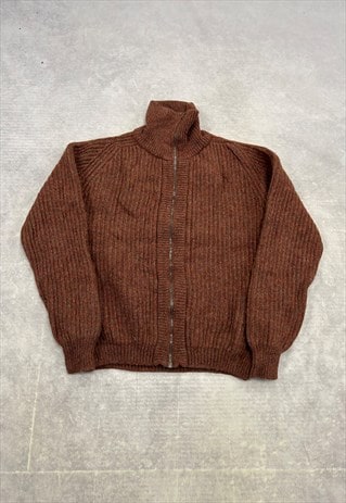 VINTAGE KNITTED CARDIGAN PATTERNED ZIP UP GRANDAD SWEATER