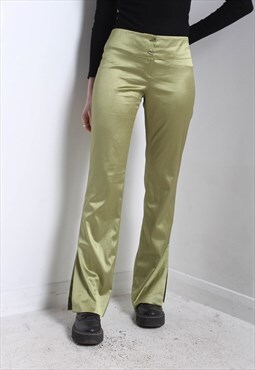Vintage Y2K Split Leg Shiny Trousers Green W30