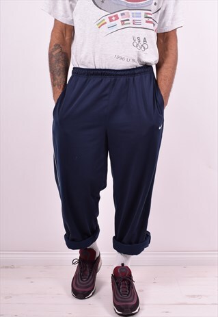 NIKE MENS VINTAGE TRACKSUIT TROUSERS W36 L31 BLUE 90'S