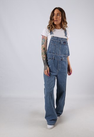 VINTAGE DENIM DUNGAREES CALVIN KLEIN WIDE LEG UK 12 (ACA)