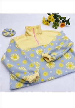 Handmade daisy fleece zip neck  jumper