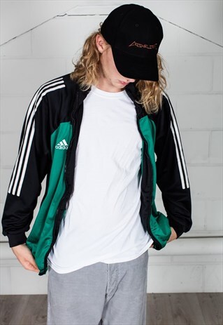VINTAGE ADIDAS BLACK AND GREEN TRACK TOP
