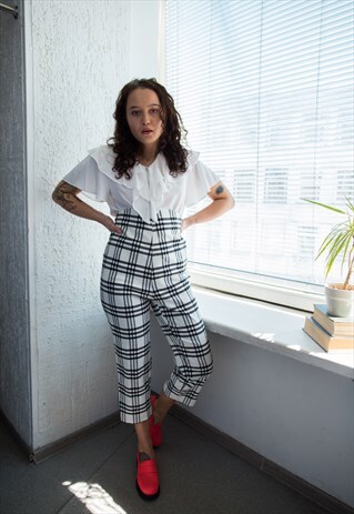 VINTAGE 80'S WHITE/BLACK CHECKED STRETCHY MATERNITY TROUSERS