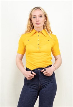 Vintage 70s Knit Polo Shirt in Yellow