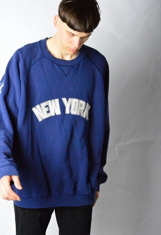 VINTAGE 90S NAVY BLUE NEW YORK YANKEES BASEBALL SWEATSHIRT