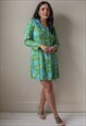 Vintage 70s Dress Coat in Green Floral Print