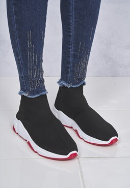 Saint Knitted Slip on Sock Boot In Black/Red