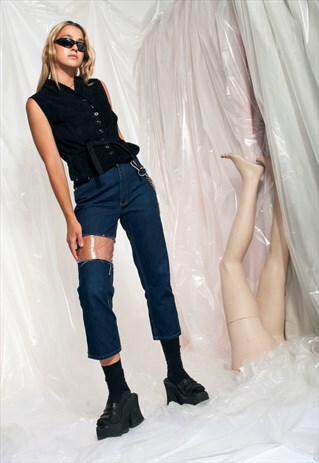 VINTAGE JEANS 90S GRUNGE REWORKED CLEAR PVC DENIM PANTS