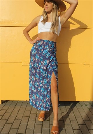 LONG FLORAL SKIRT IN BLUE