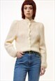 90s Vintage White Mohair Crew Knitted Sweater Jumper 5277