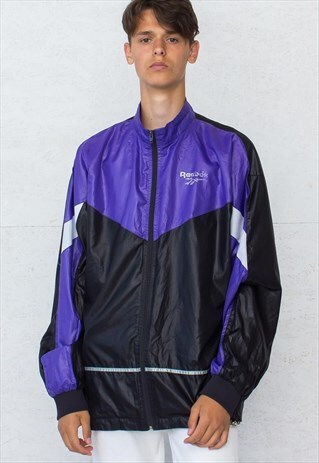 VINTAGE BLACK PURPLE REEBOK TRACK JACKET