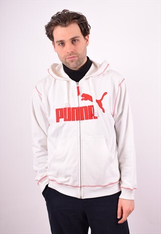 PUMA MENS VINTAGE HOODIE JACKET MEDIUM WHITE 90S