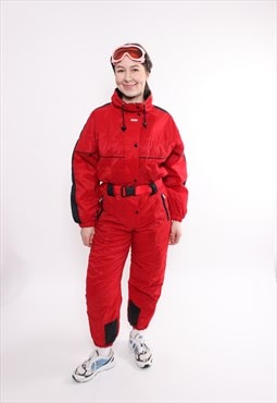 90s one piece ski suit, vintage red snowsuit, retro 