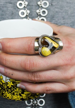 ADJUSTABLE YELLOW MORANO GLASS HEART RING
