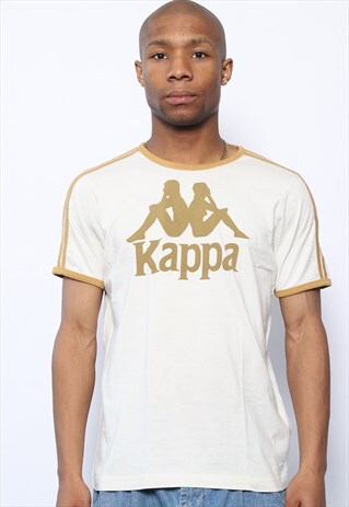 VINTAGE KAPPA BIG LOGO T-SHIRT WHITE AND GOLD