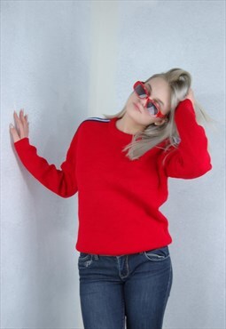 Vintage 90's Bright Red Baggy Knitted Festival Jumper 