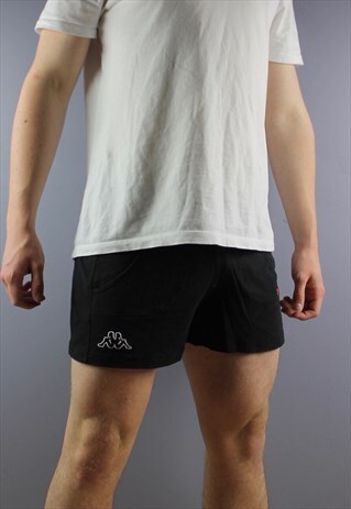 VINTAGE KAPPA SHORTS IN BLACK WITH POCKETS, EMBROIDERED LOGO
