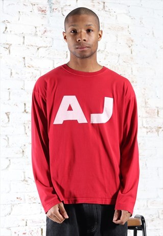 Vintage Armani Spell Out Logo Long Sleeve T-Shirt Red