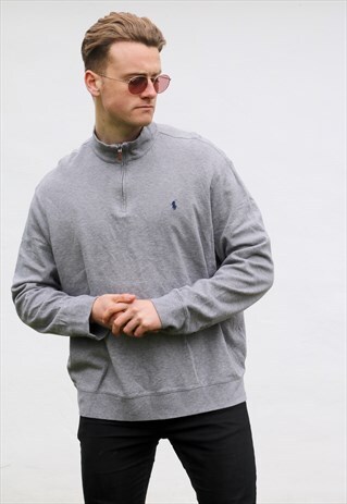 RALPH LAUREN 1/4 ZIP USA ASH GREY SWEATSHIRT