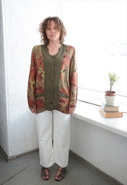 Vintage Brown/Green Patterned Button Up Thin Jacket