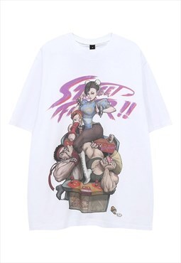 Anime print t-shirt street fighter tee Japanese retro top