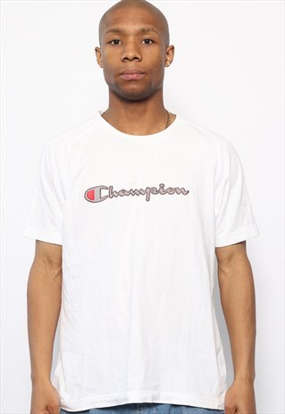 VINTAGE CHAMPION BIG LOGO SPELLOUT T-SHIRT WHITE