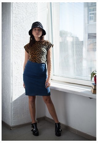 VINTAGE 90'S BLUE MINIMALIST DENIM HIGH WAIT SKIRT