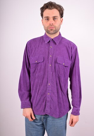 MENS VINTAGE CORDUROY SHIRT LARGE PURPLE 90S