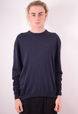 BURBERRY MENS VINTAGE JUMPER SWEATER LARGE BLUE 90S