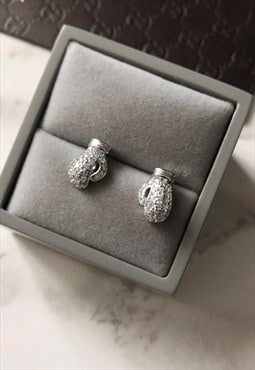 Silver boxing gloves cz stud earrings 