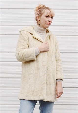 BENETTON FAUX FUR HOODED COAT