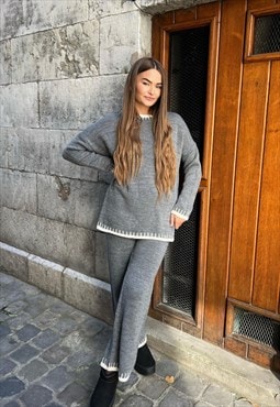 Grey Knitted Jumper And Trousers Co-Ord
