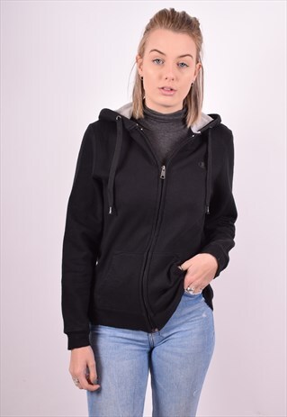 CHAMPION WOMENS VINTAGE HOODIE JACKET MEDIUM BLACK 90S
