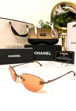 Authentic Chanel CC 4003 Rimless Orange Tint Sunglasses