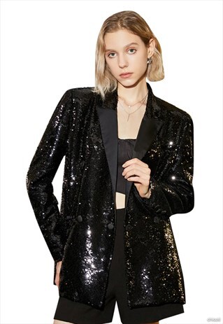 SEQUIN BLACK LONG BLAZER