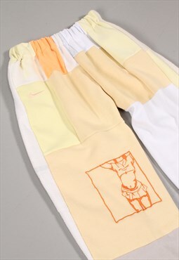 Reworked Vintage Nike Patchwork Joggers in Yellow Medium