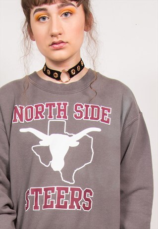 VINTAGE 90'S GREY NORTH SIDE STEERS COLLEGE SWEATSHIRT