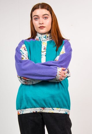 VINTAGE 90'S MULTICOLOUR PATTERNED FLEECE JUMPER