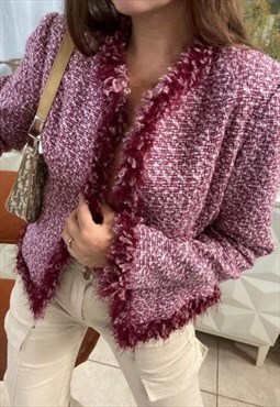 Vintage Y2K 00s retro classy faux fur open front jacket